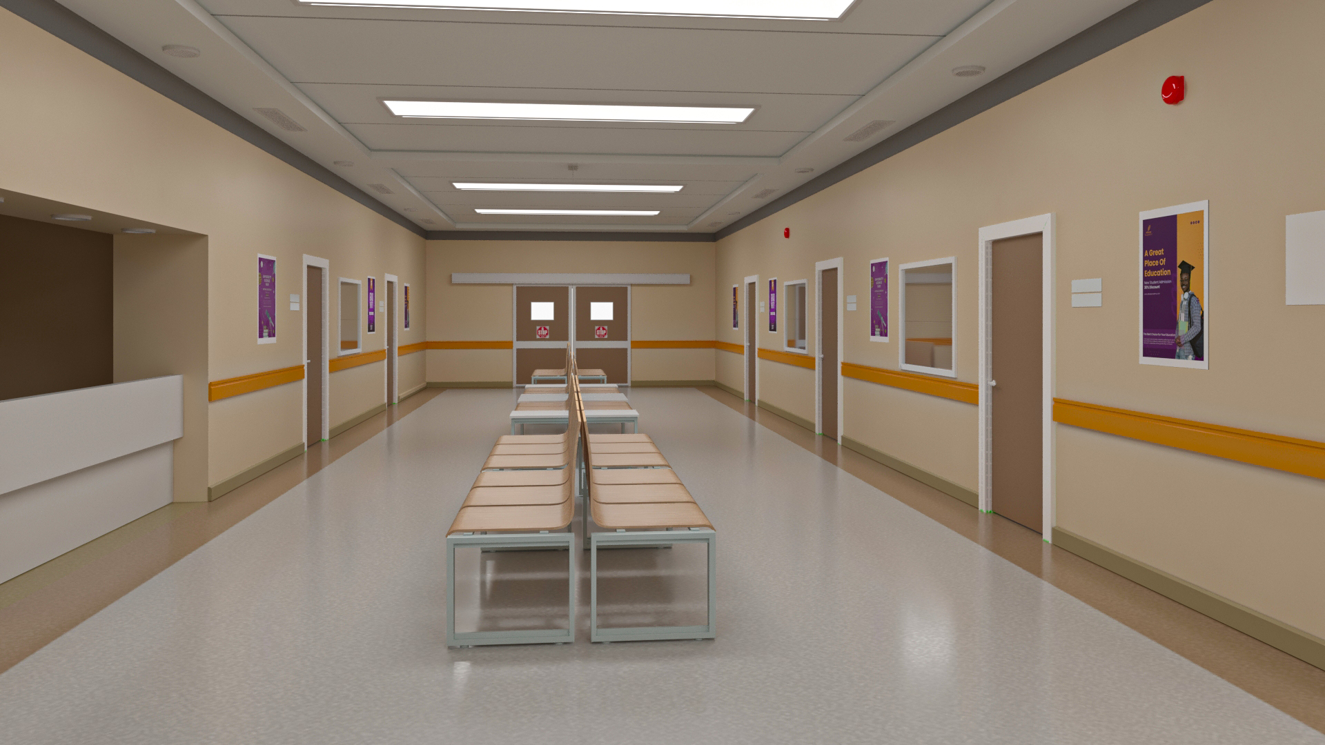 University Hallway Corridor Corner 3D model