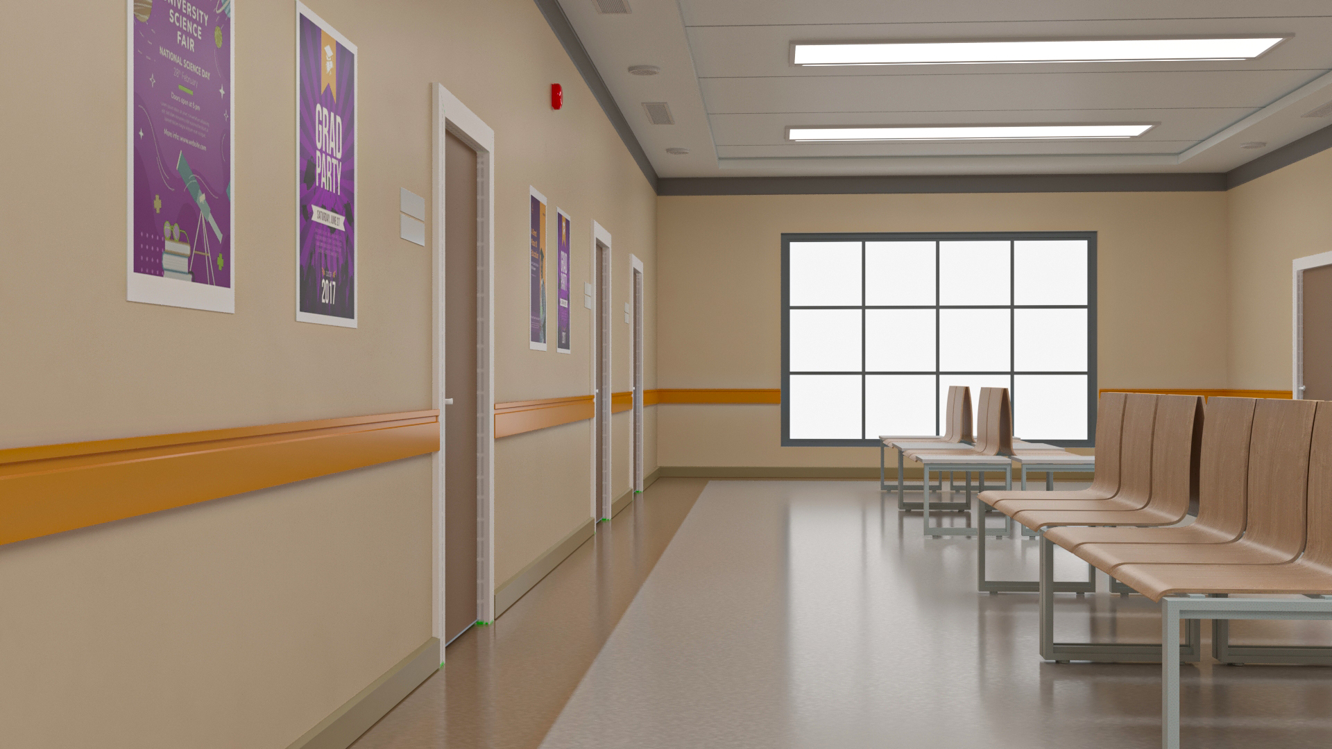 University Hallway Corridor Corner 3D model