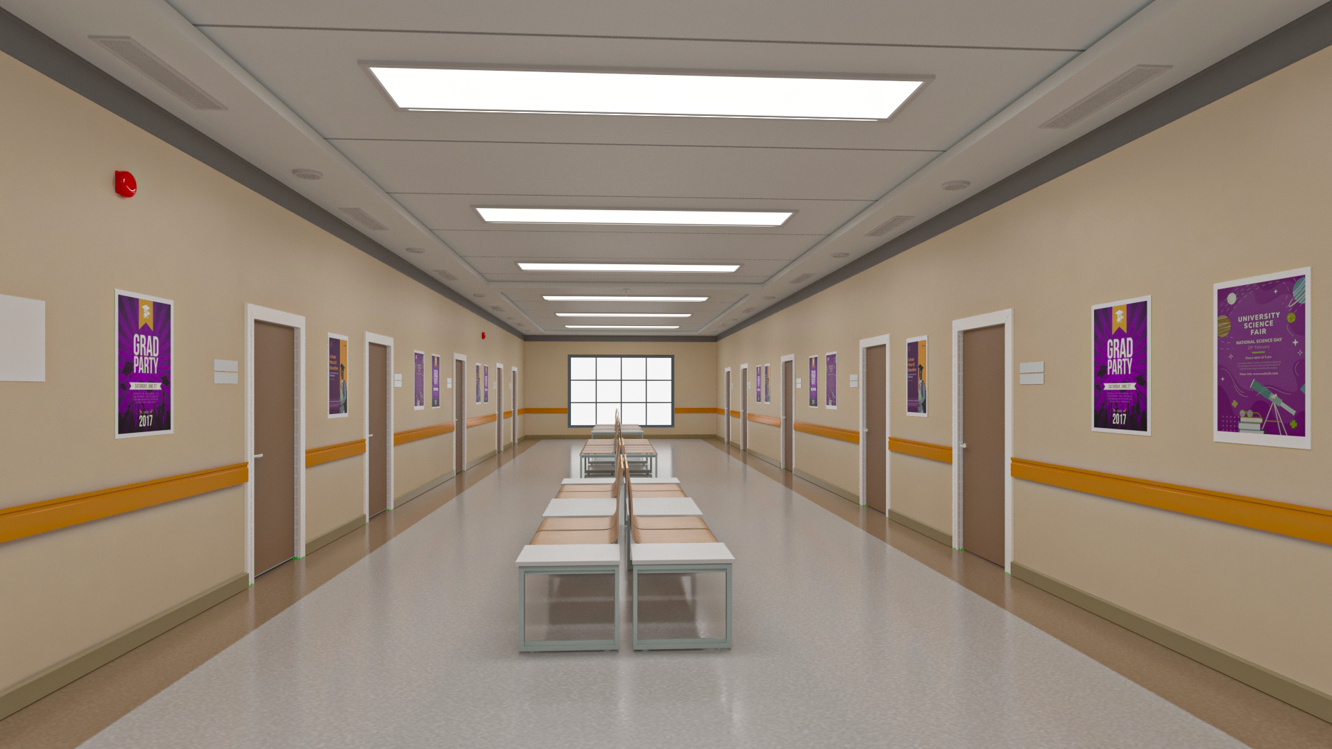 University Hallway Corridor Corner 3D model