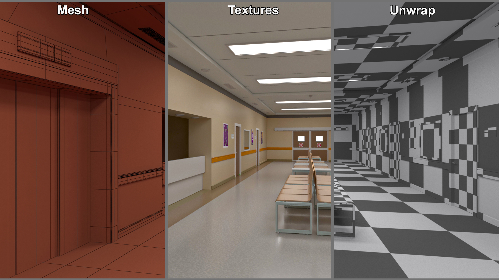 University Hallway Corridor Corner 3D model