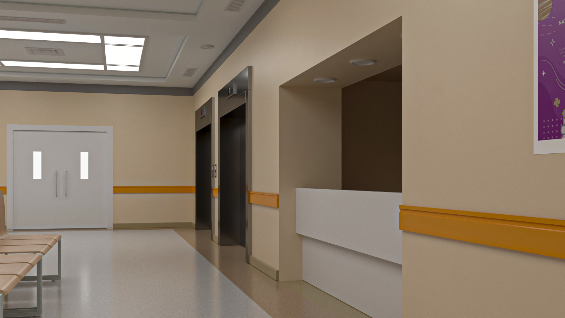 University Hallway Corridor Corner 3D model