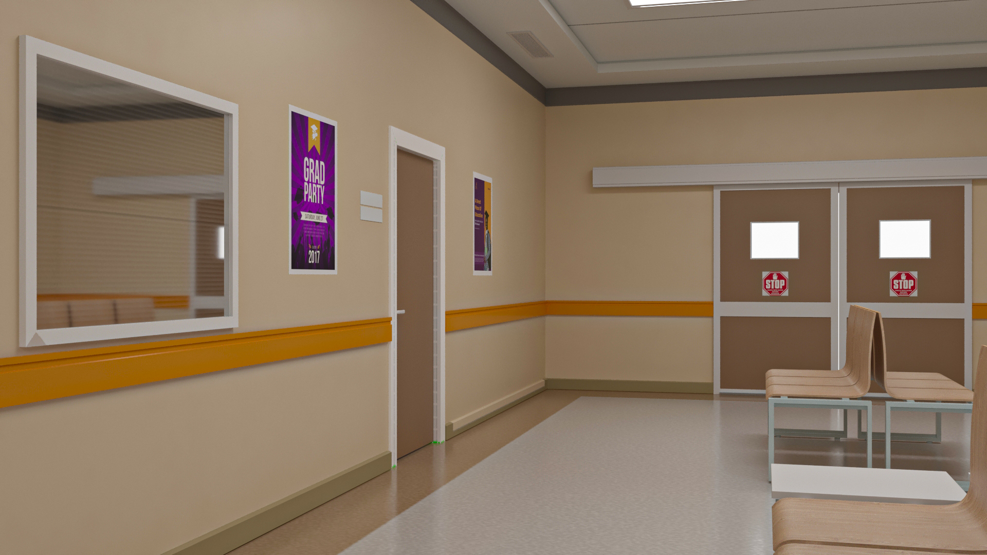 University Hallway Corridor Corner 3D model