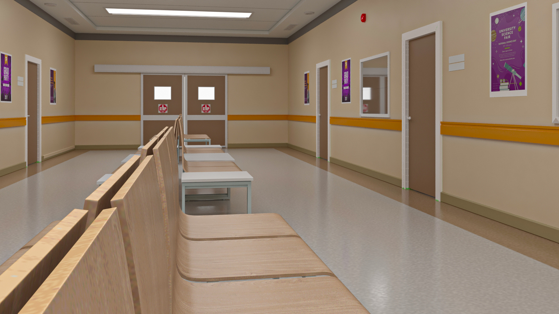 University Hallway Corridor Corner 3D model