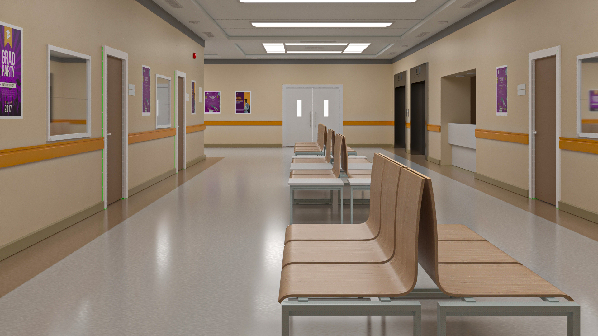 University Hallway Corridor Corner 3D model