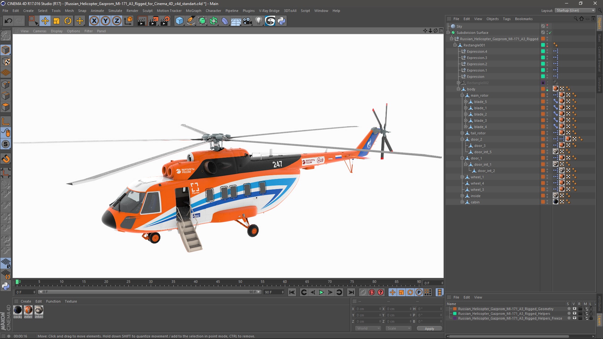 Russian Helicopter Gazprom MI-171 A3 Rigged for Cinema 4D 3D