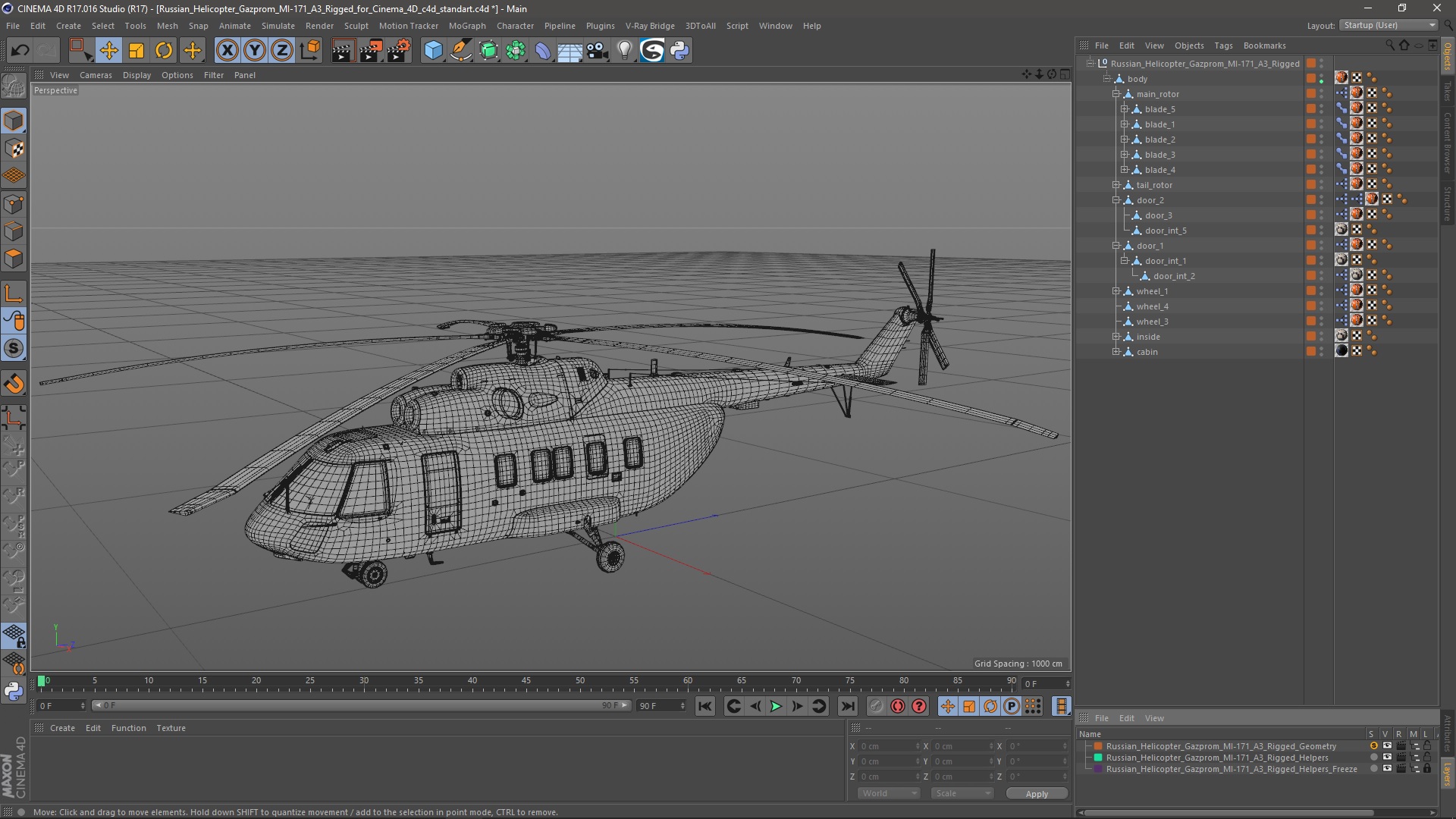 Russian Helicopter Gazprom MI-171 A3 Rigged for Cinema 4D 3D