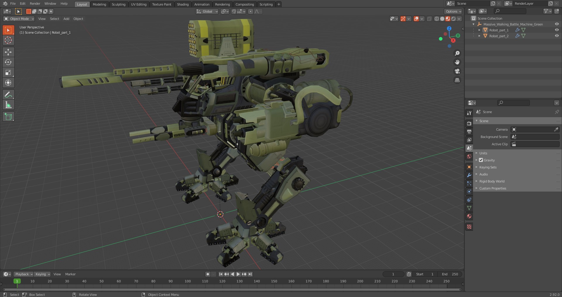 3D Massive Walking Battle Machine Green