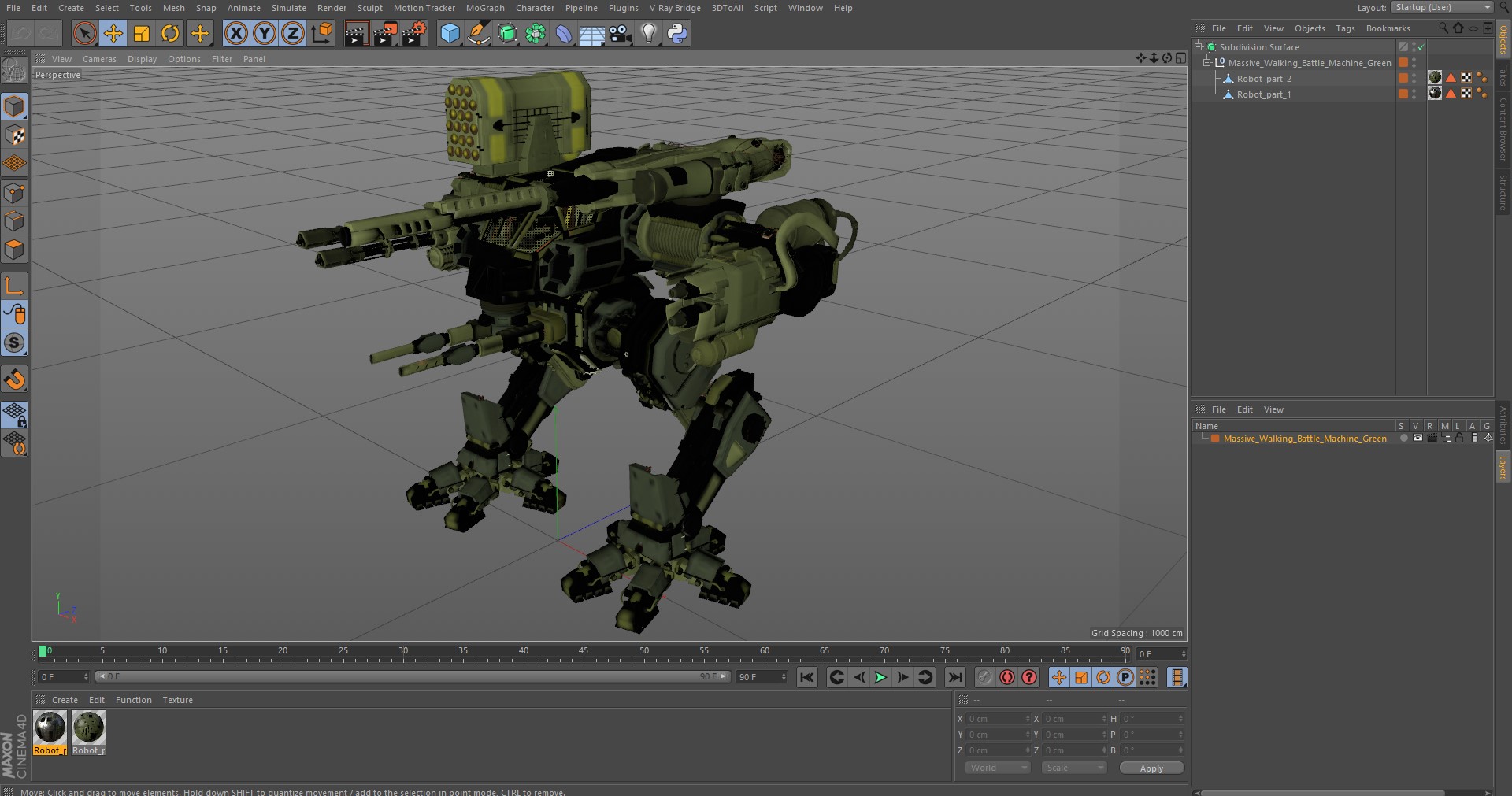 3D Massive Walking Battle Machine Green