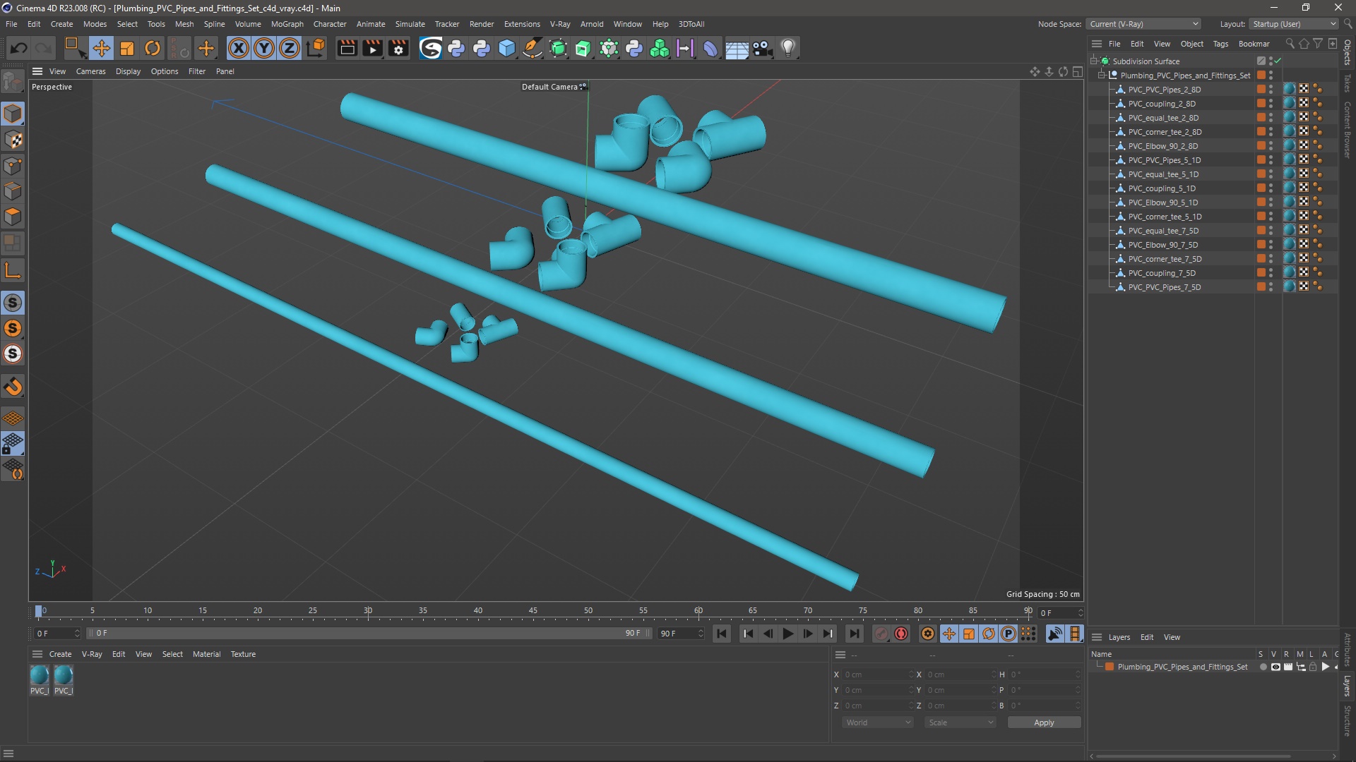 3D model Plumbing PVC Pipes and Fittings Set