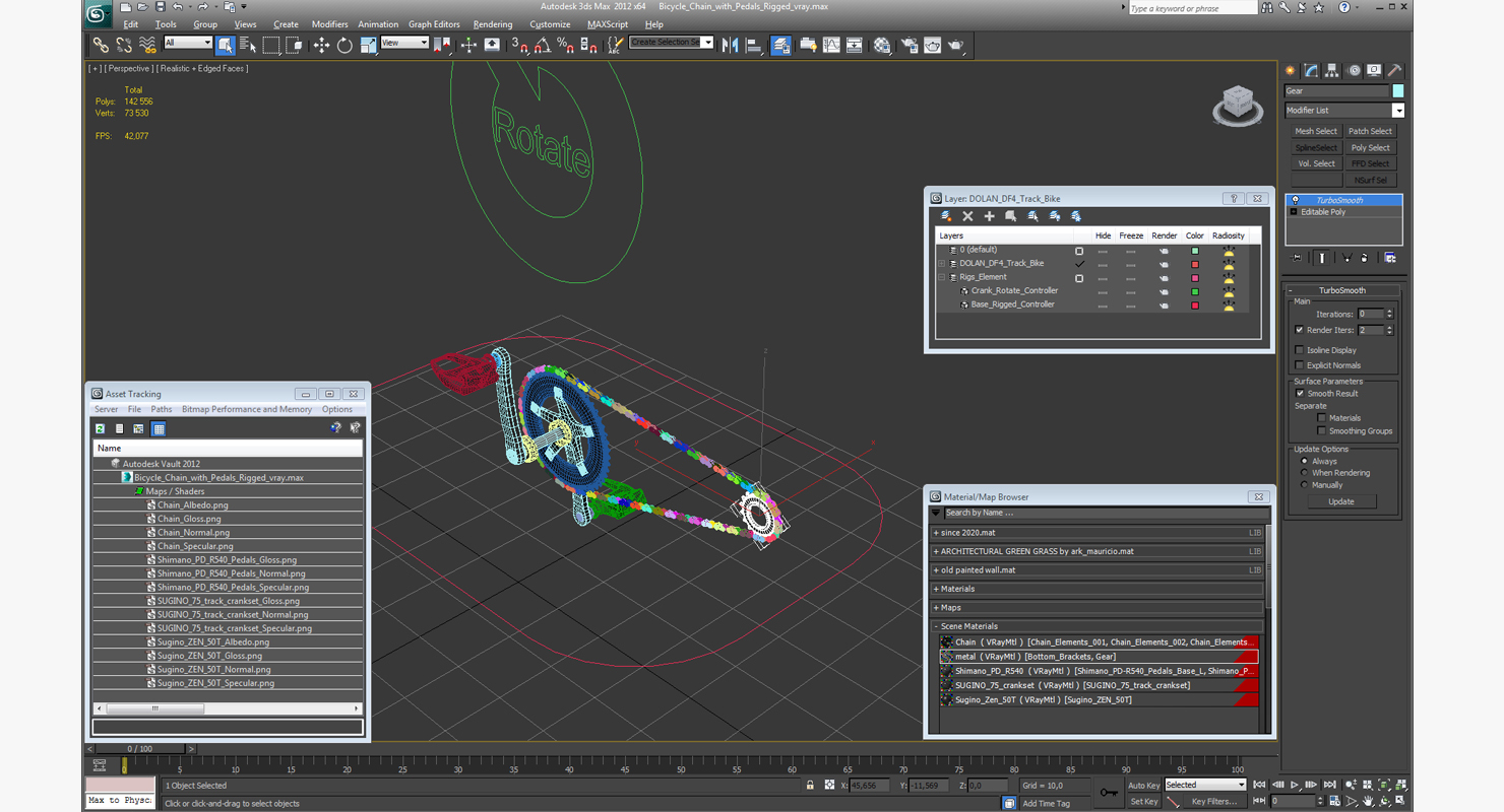 Bicycle Chain with Pedals Rigged 3D