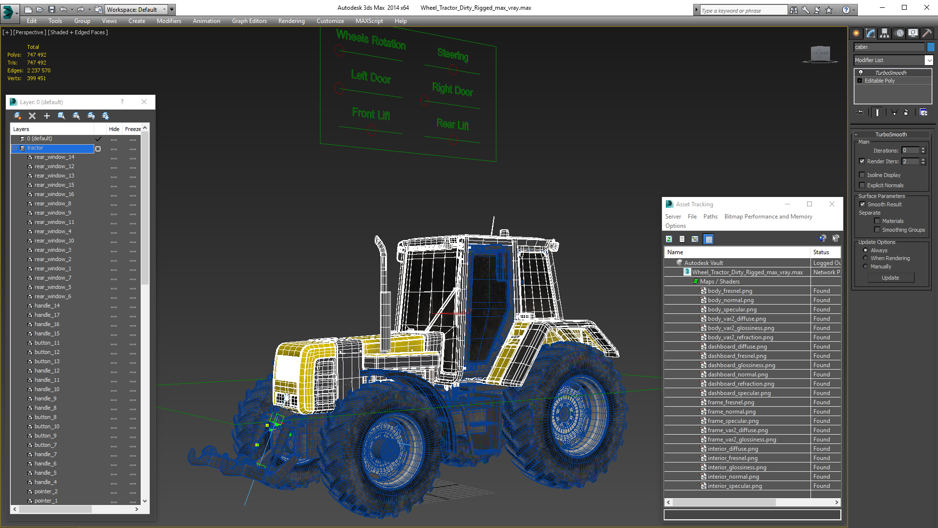 3D Wheel Tractor Dirty Rigged