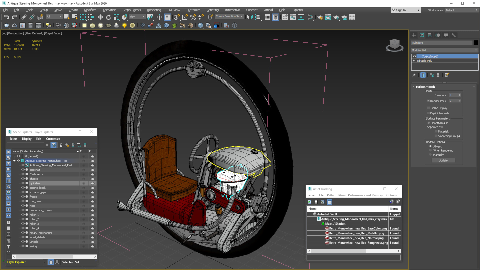 3D model Antique Steering Monowheel Red