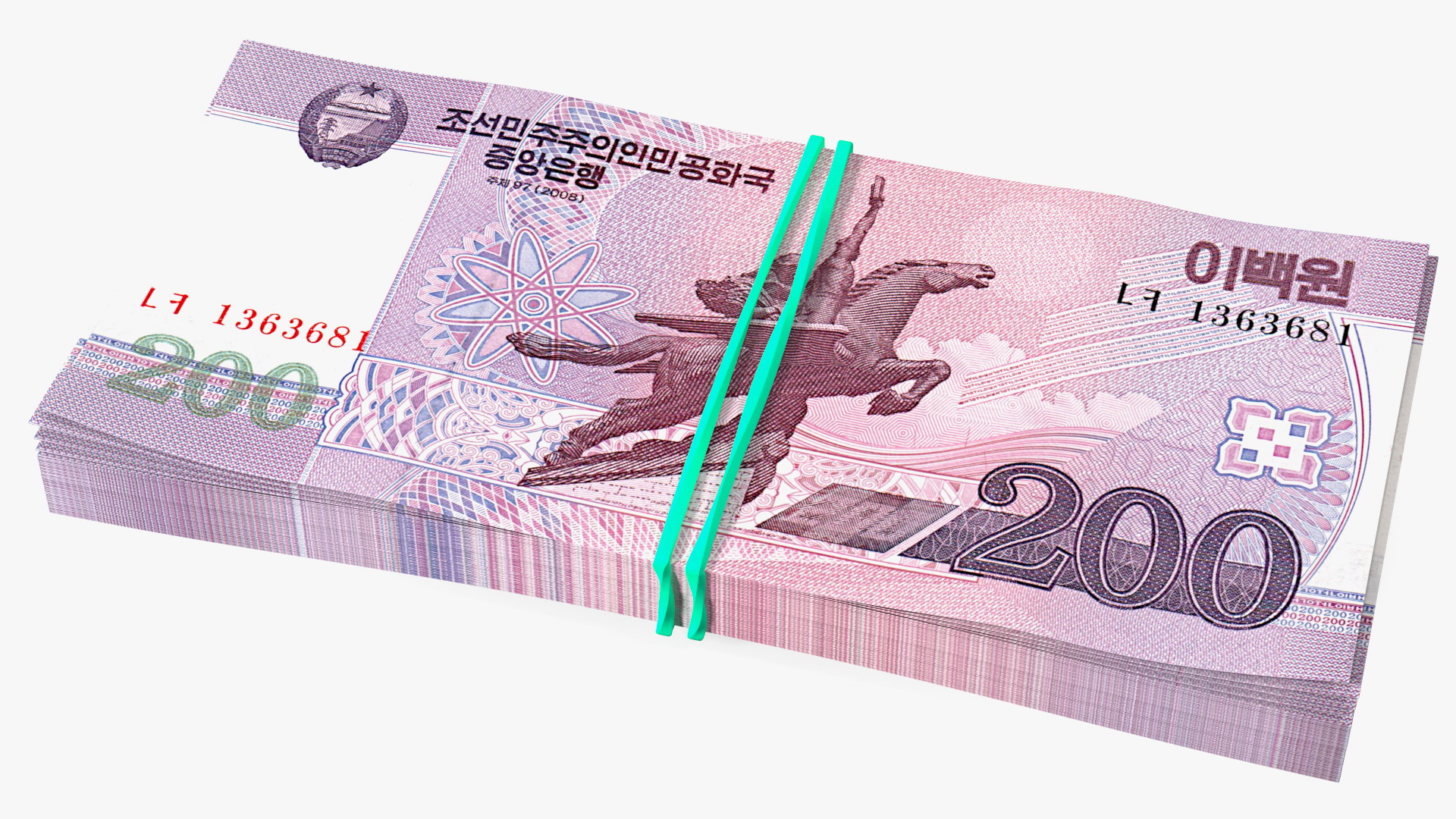 3D Stack of North Korea 200 Won model