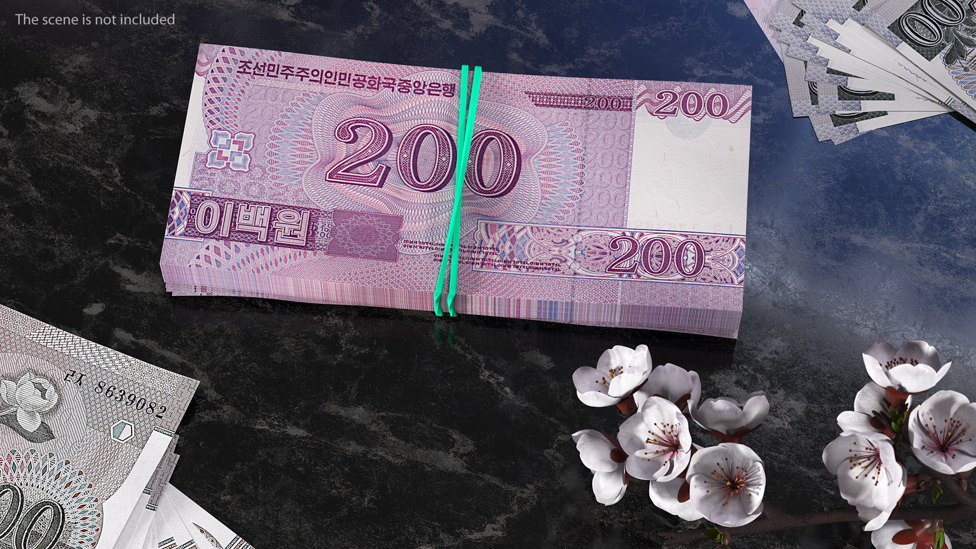 3D Stack of North Korea 200 Won model