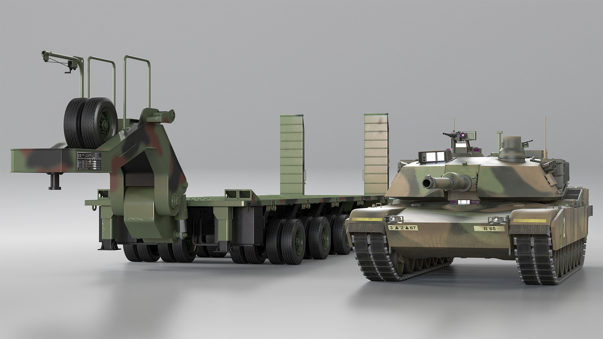 3D model Tank Transporter M1000 Semi-Trailer with M1 Abrams