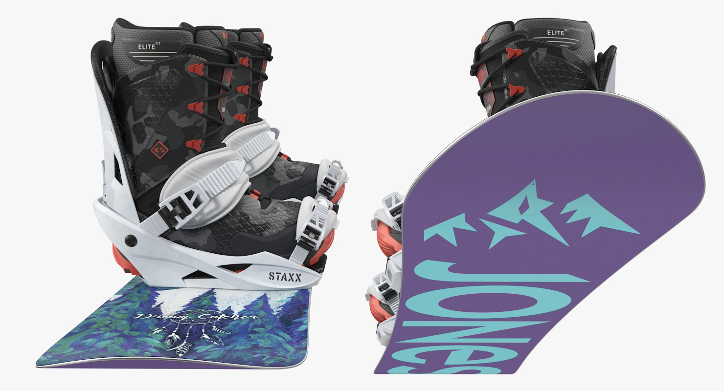 Snowboard Jones with Bindings and Boots 3D model