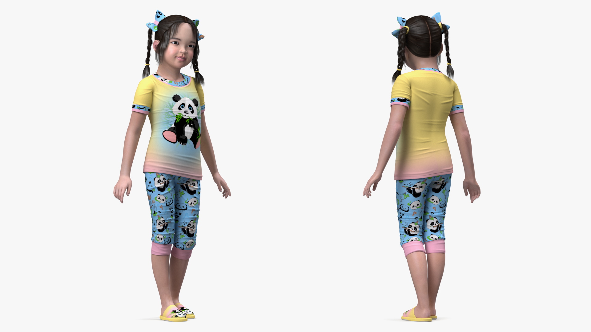 3D Asian Girl Baby in Pajamas Rigged model