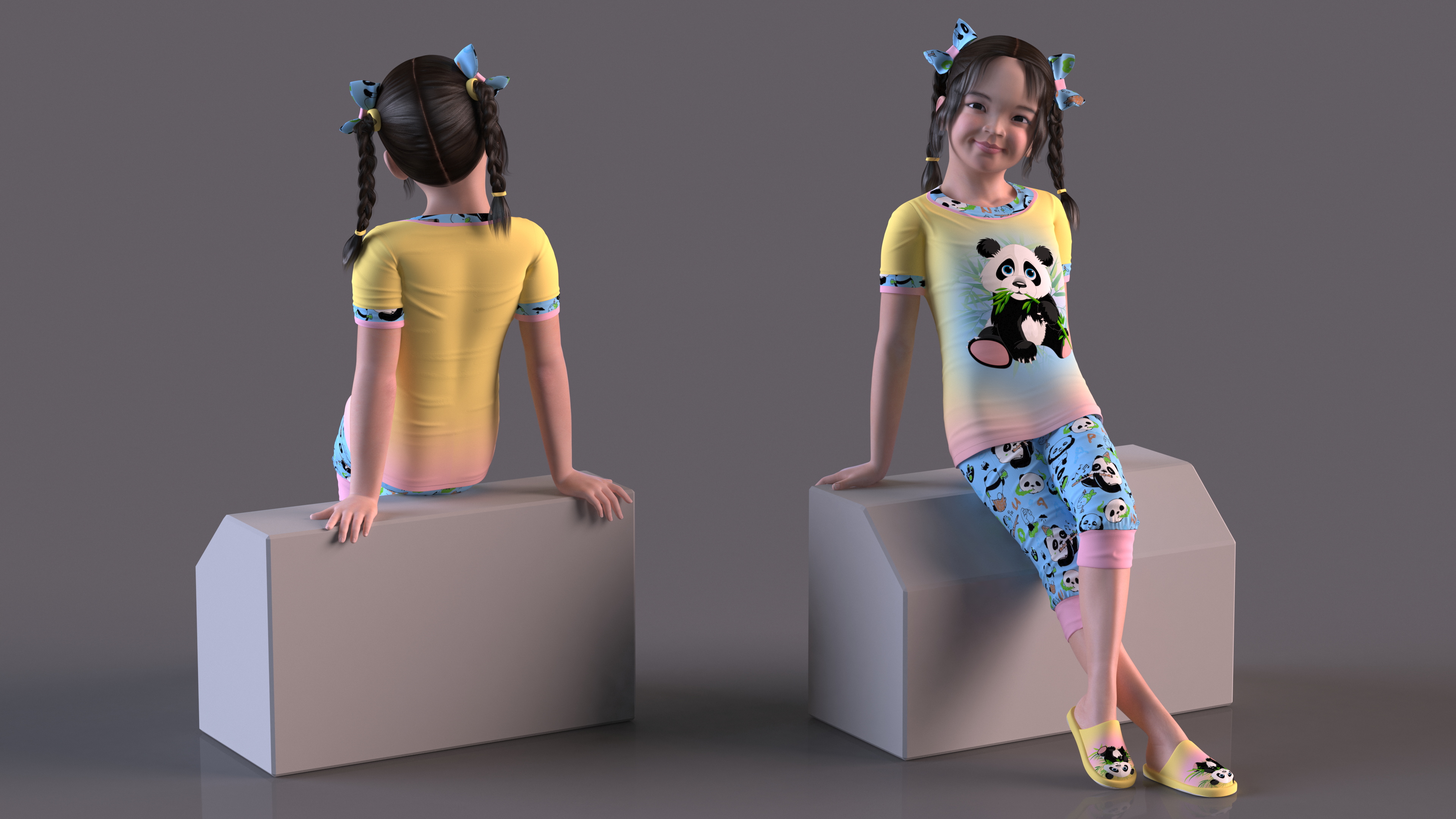 Asian Girl Baby in Pajamas Rigged for Cinema 4D 3D