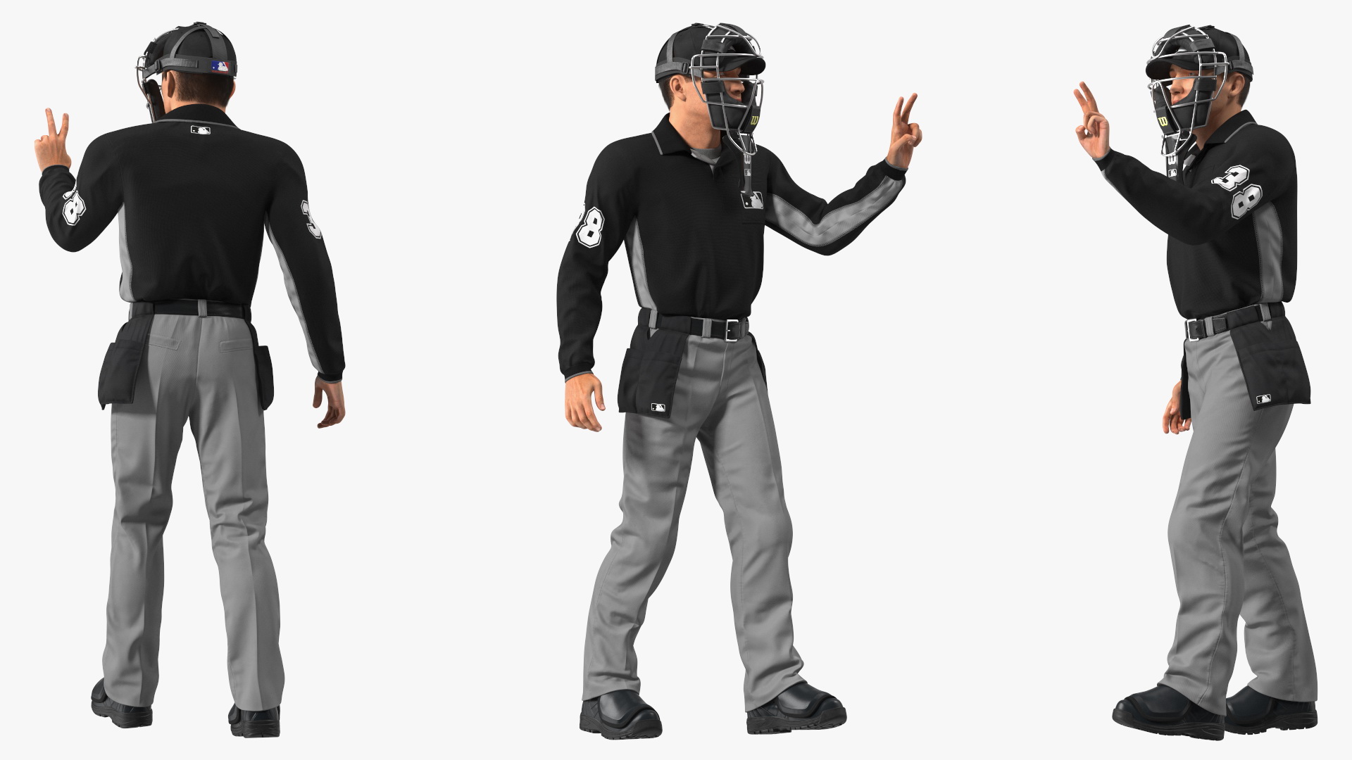 3D model Baseball Umpire with Protective Mask and Cap Fur Rigged