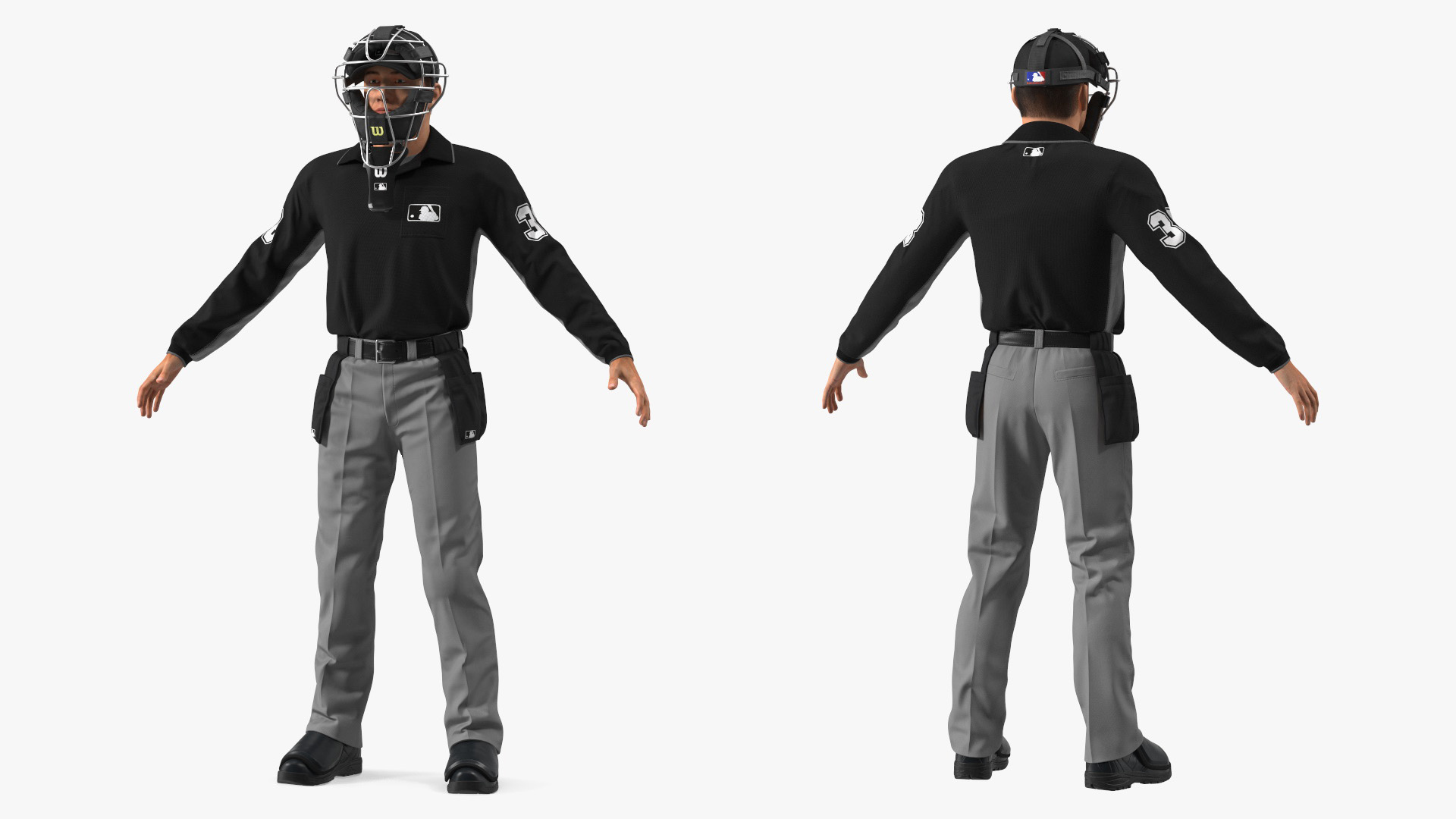 3D model Baseball Umpire with Protective Mask and Cap Fur Rigged