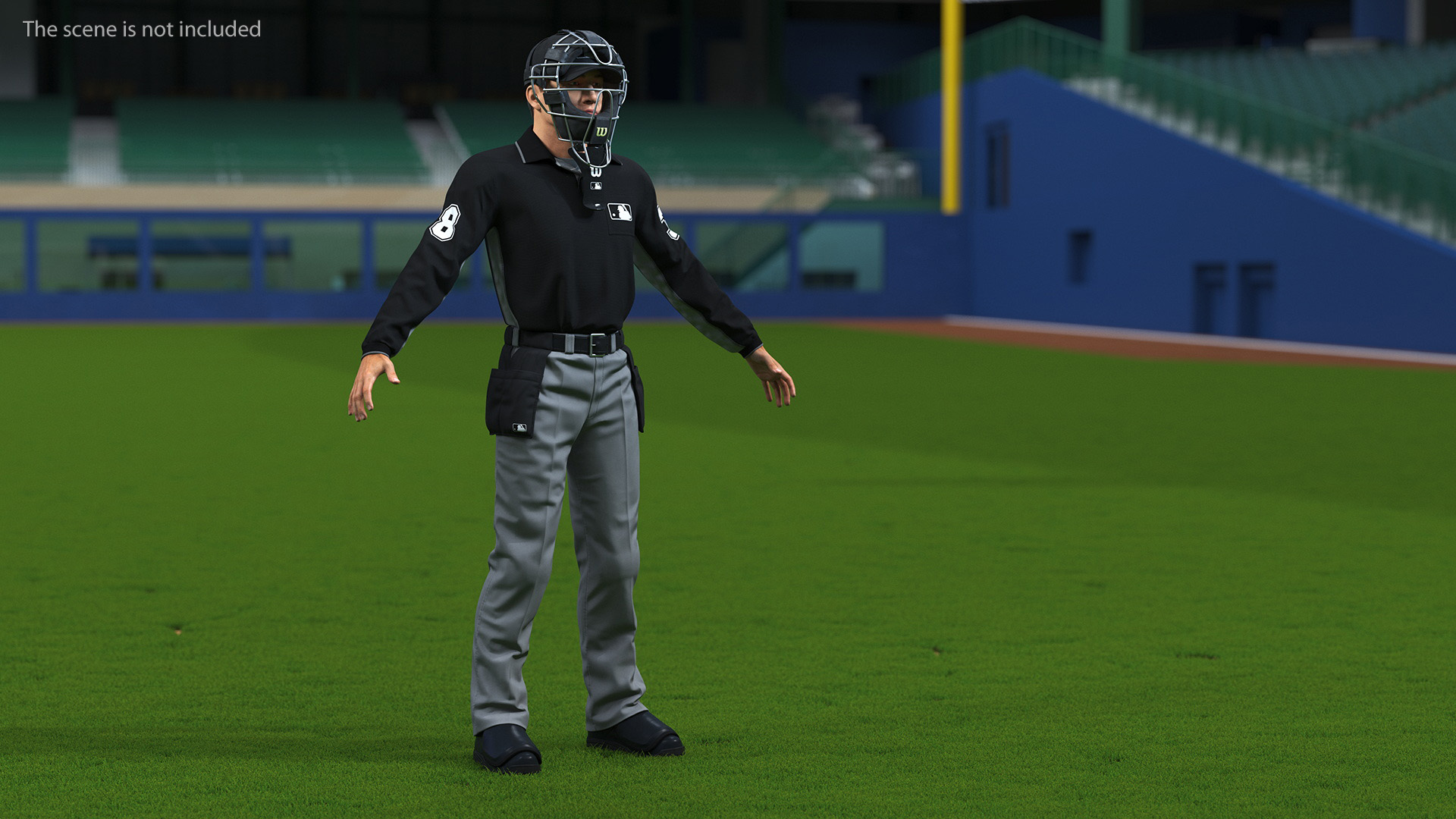 3D model Baseball Umpire with Protective Mask and Cap Fur Rigged