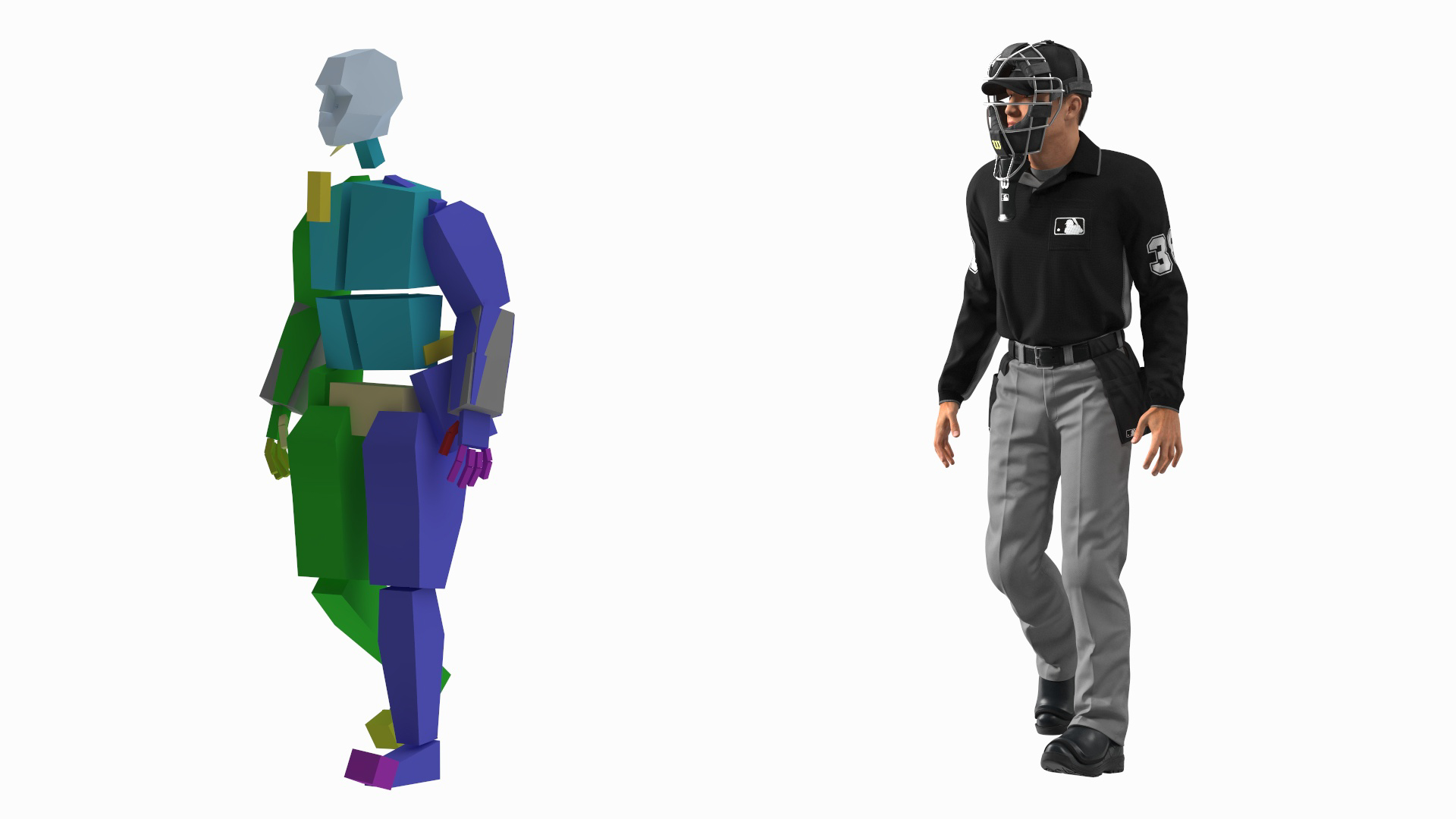 3D model Baseball Umpire with Protective Mask and Cap Fur Rigged