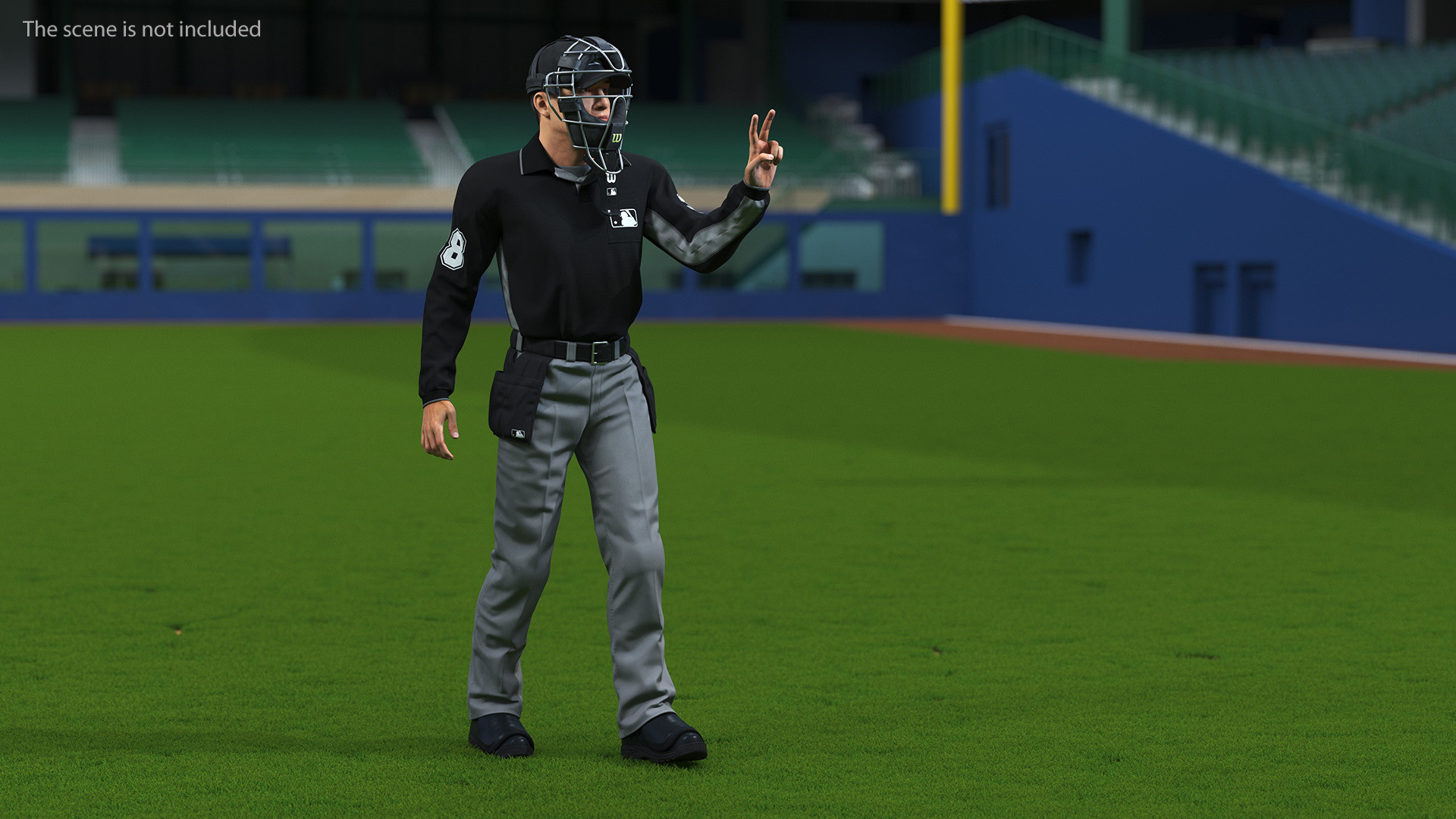 3D model Baseball Umpire with Protective Mask and Cap Fur Rigged