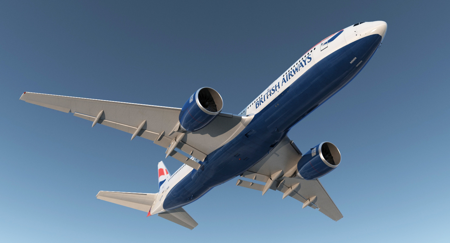 Boeing 777 200ER British Airways Rigged 3D model