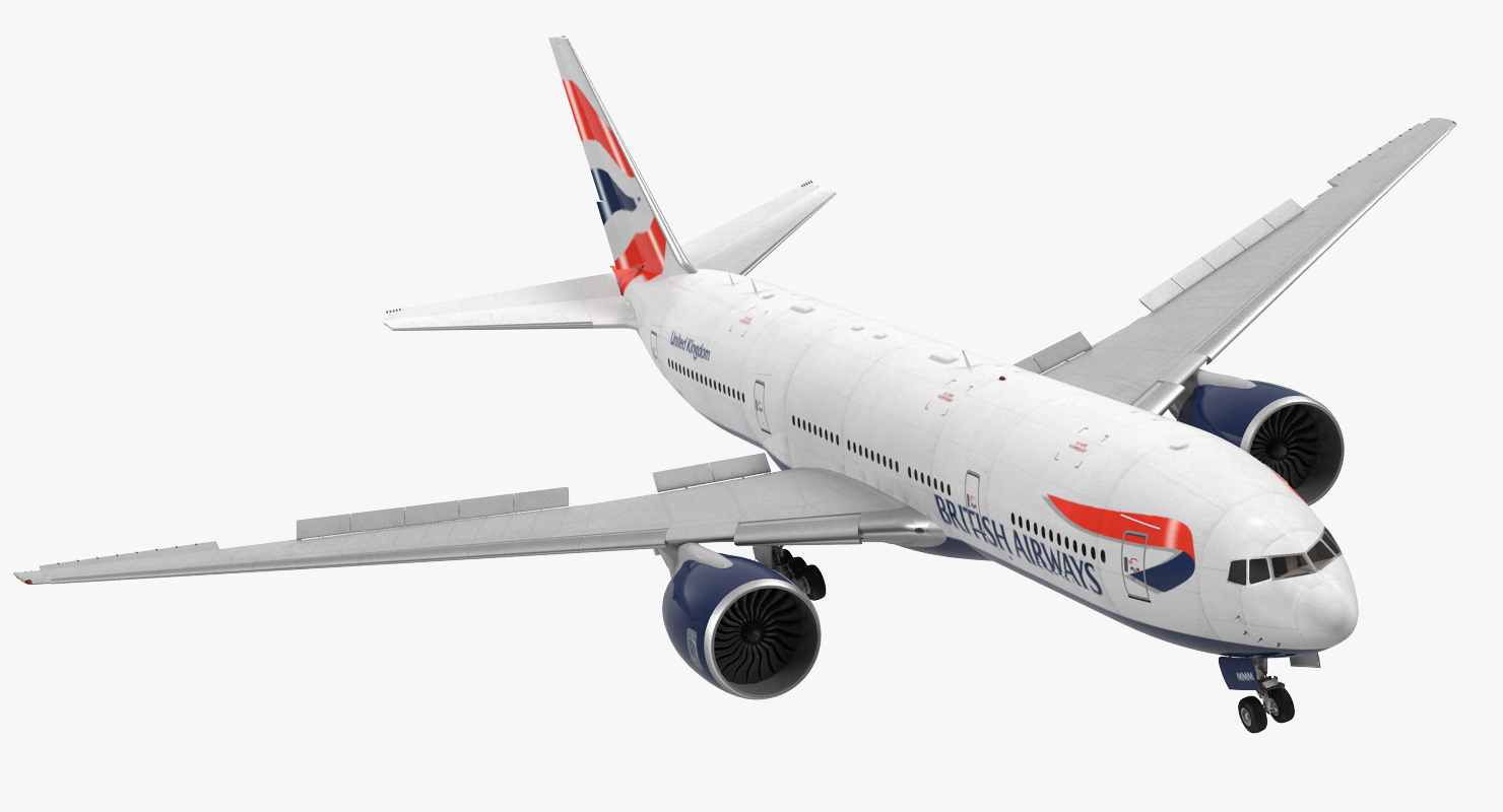 Boeing 777 200ER British Airways Rigged 3D model