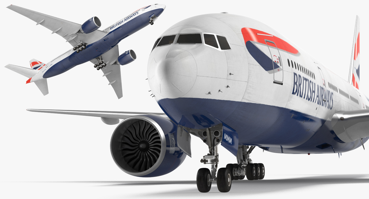 Boeing 777 200ER British Airways Rigged 3D model