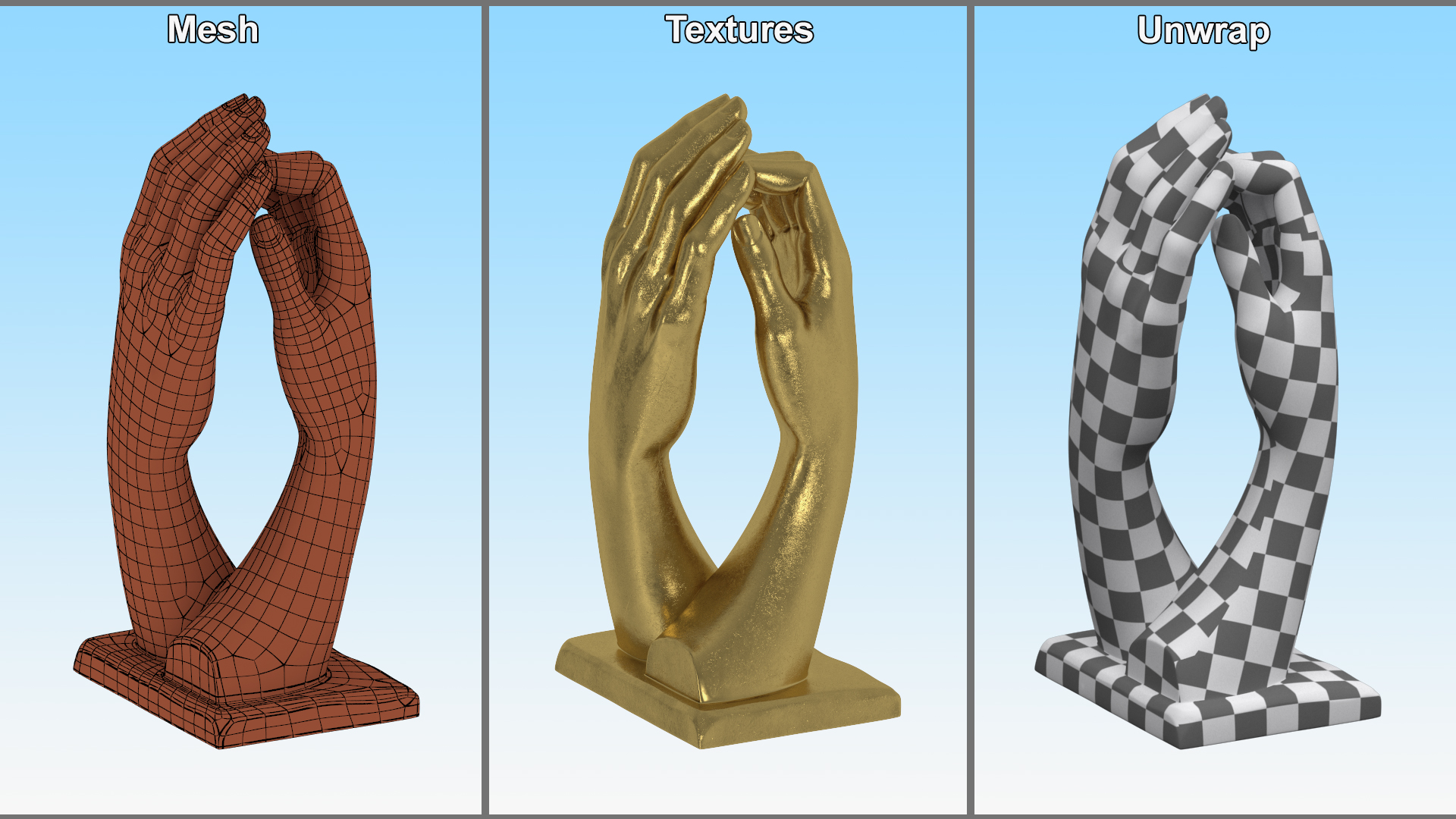 3D model Hands Sculpture Gold