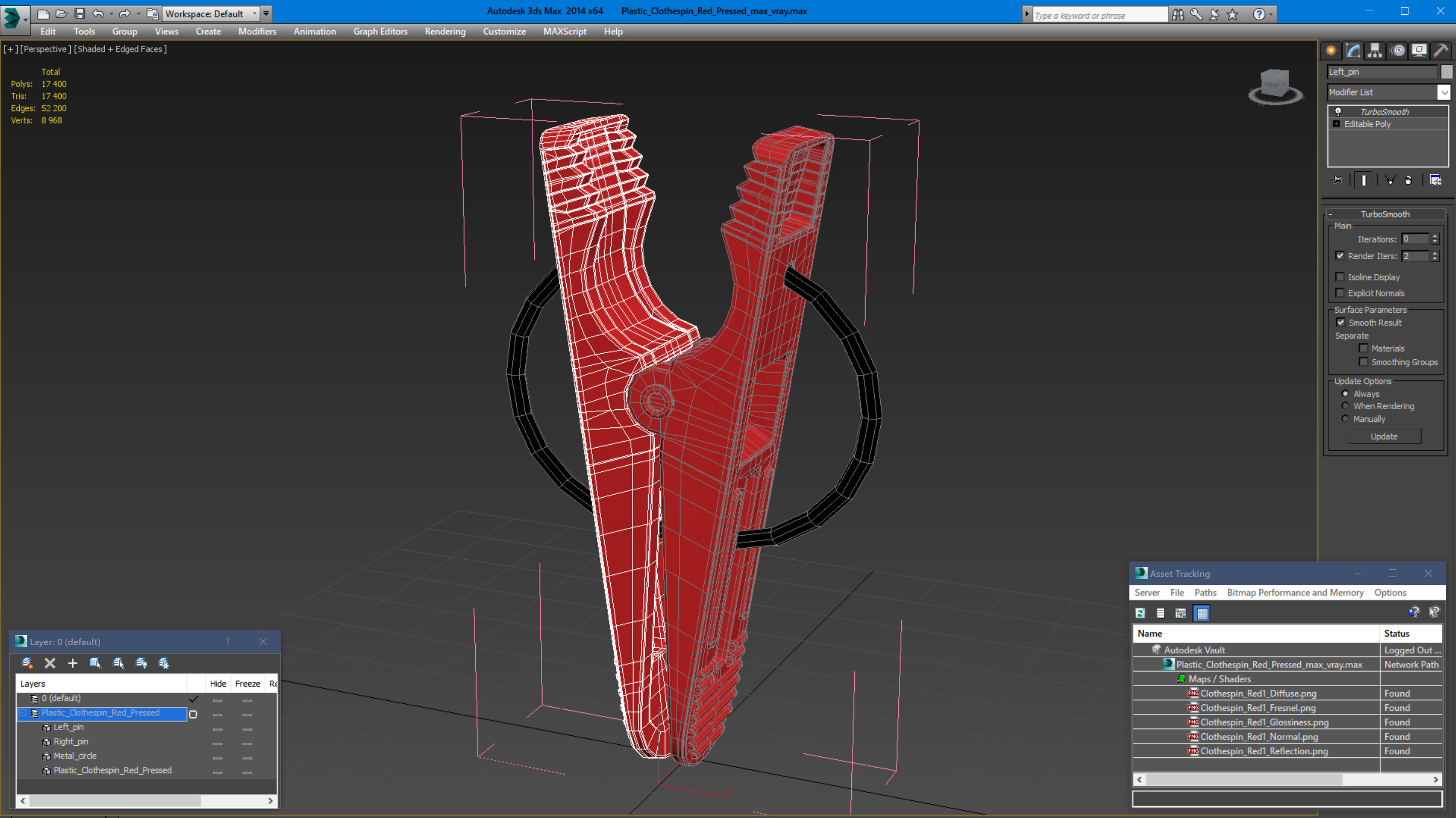 3D model Plastic Clothespin Red Pressed