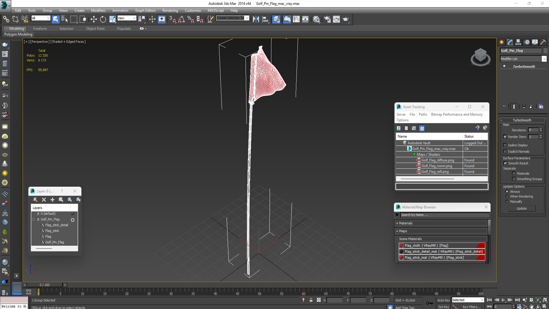 3D Golf Pin Flag model