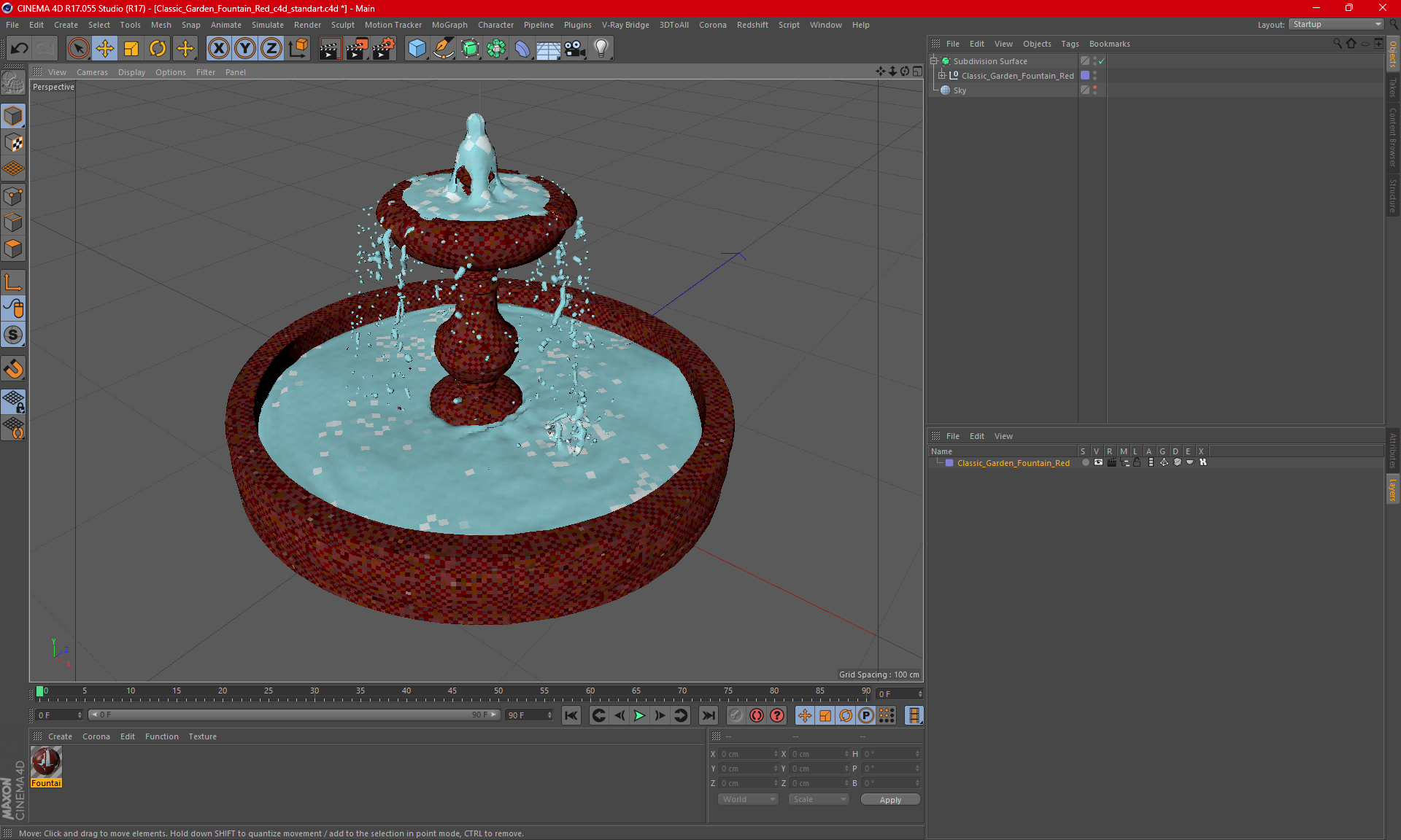 Classic Garden Fountain Red 3D