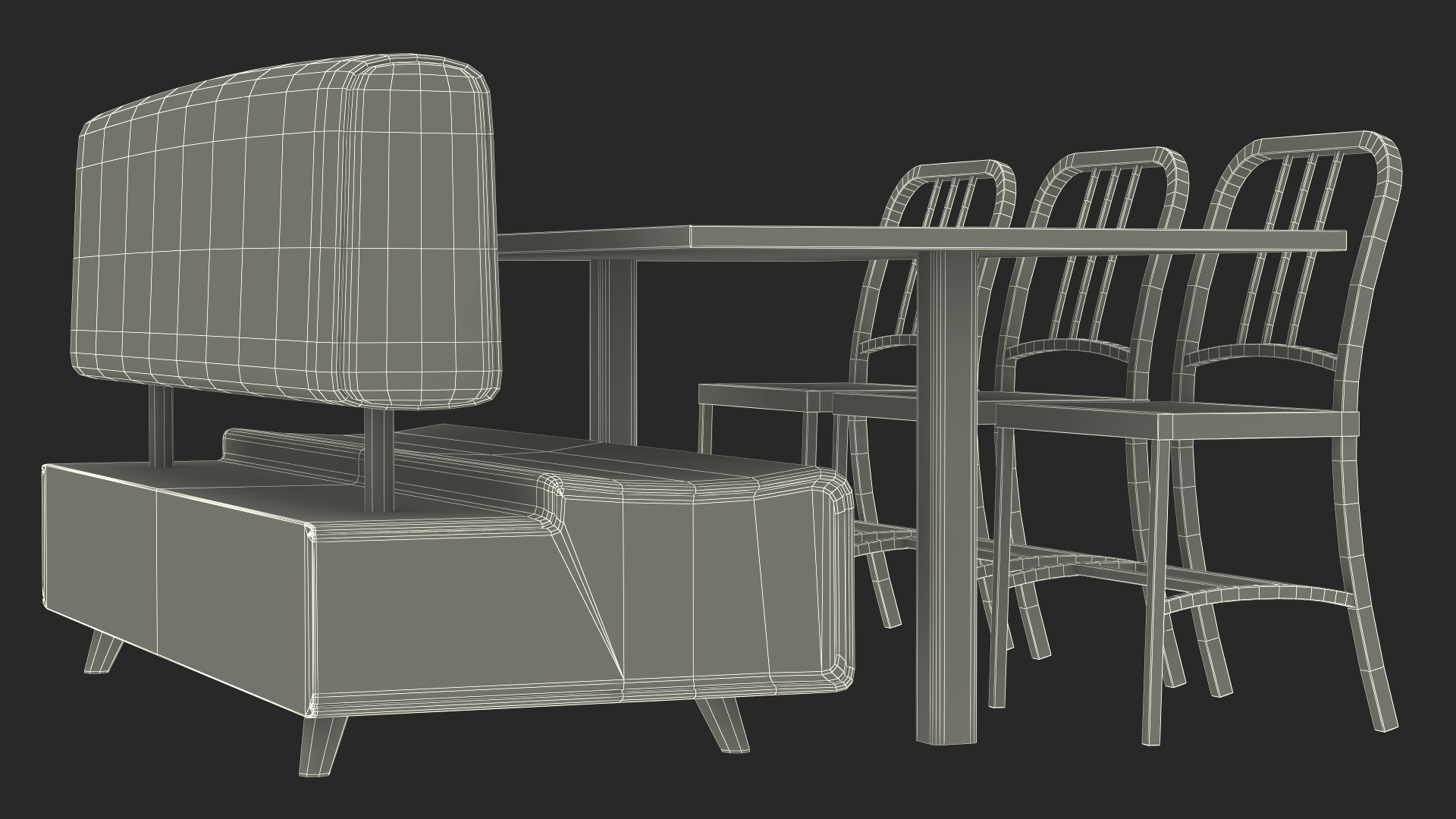 Fast Food Table and Seating 3D