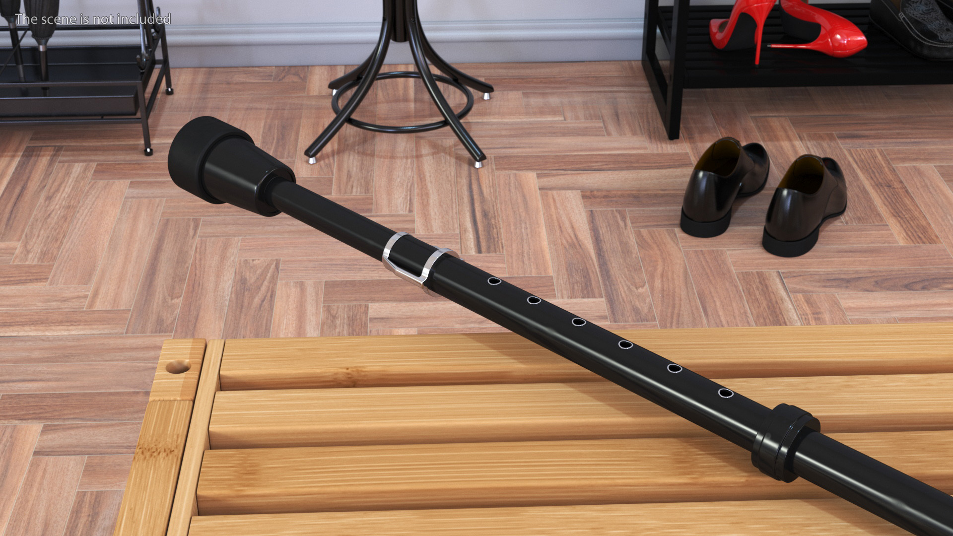 Adjustable Walking Cane with Curved Handle 3D