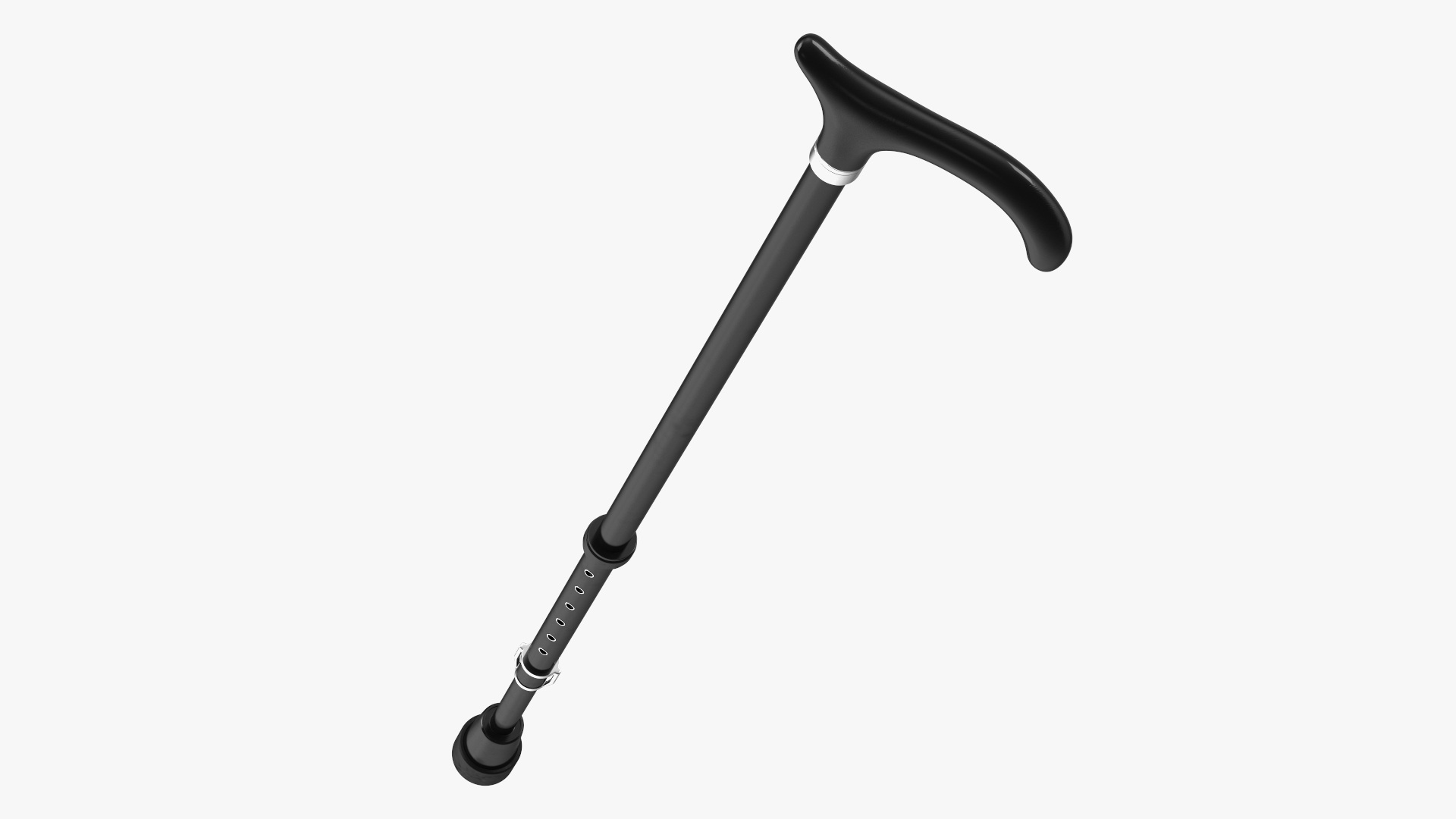 Adjustable Walking Cane with Curved Handle 3D