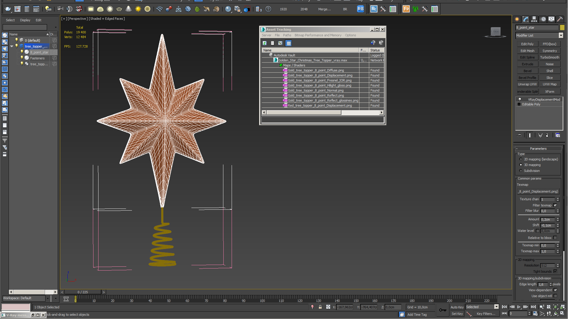 3D Golden Star Christmas Tree Topper model