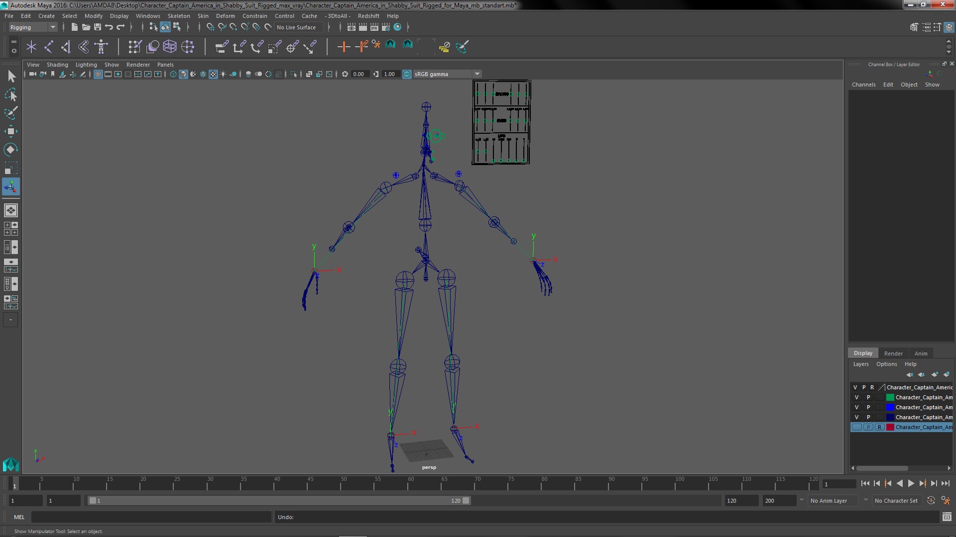 3D Character Captain America in Shabby Suit Rigged for Maya