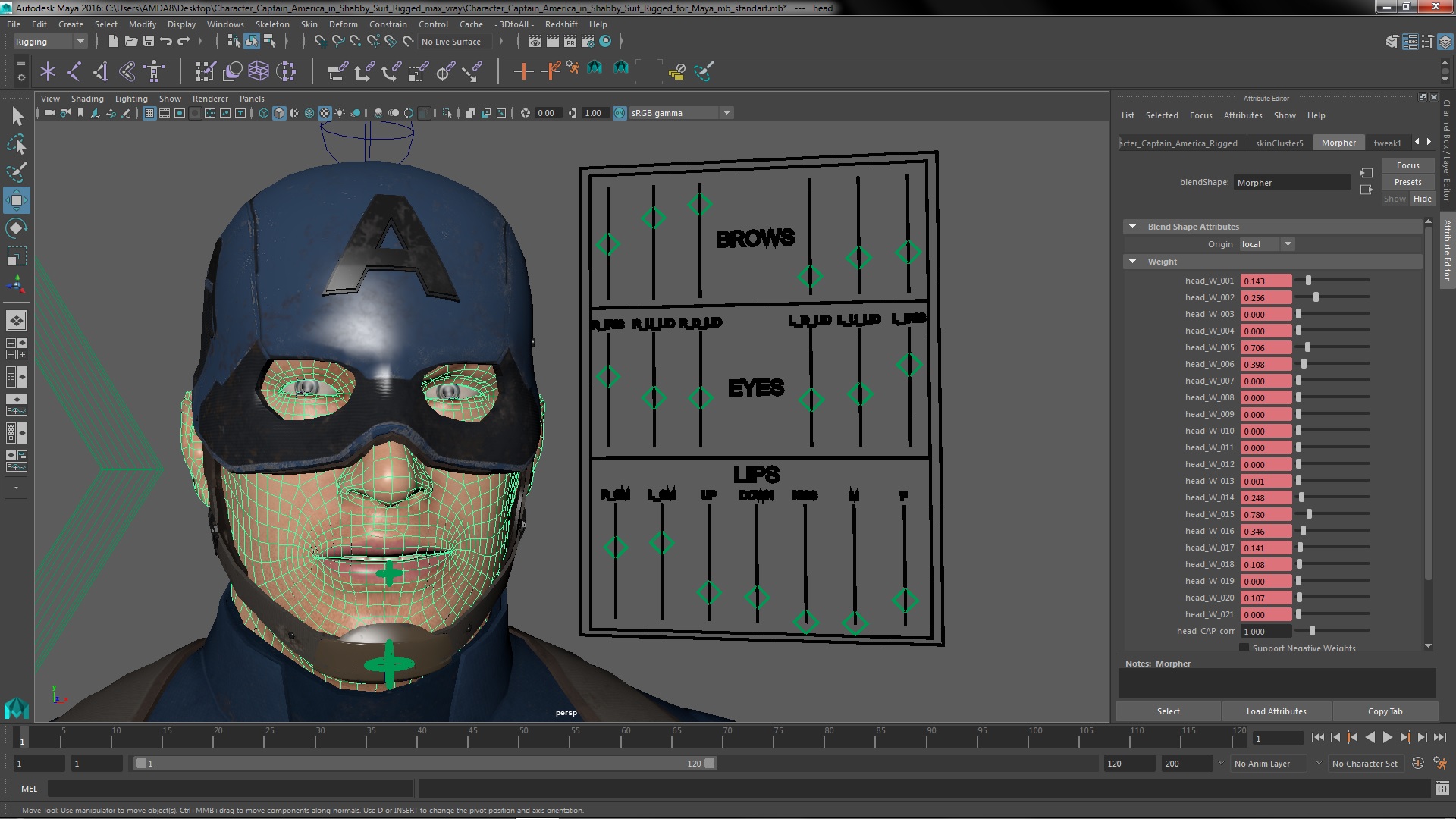 3D Character Captain America in Shabby Suit Rigged for Maya