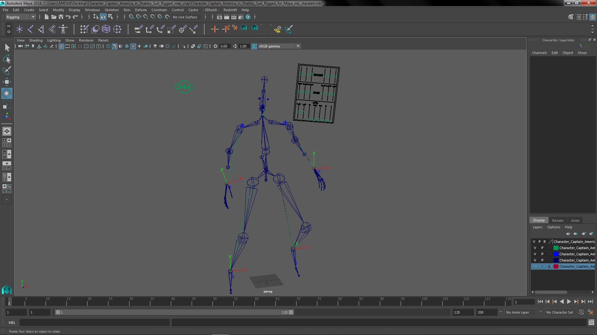 3D Character Captain America in Shabby Suit Rigged for Maya