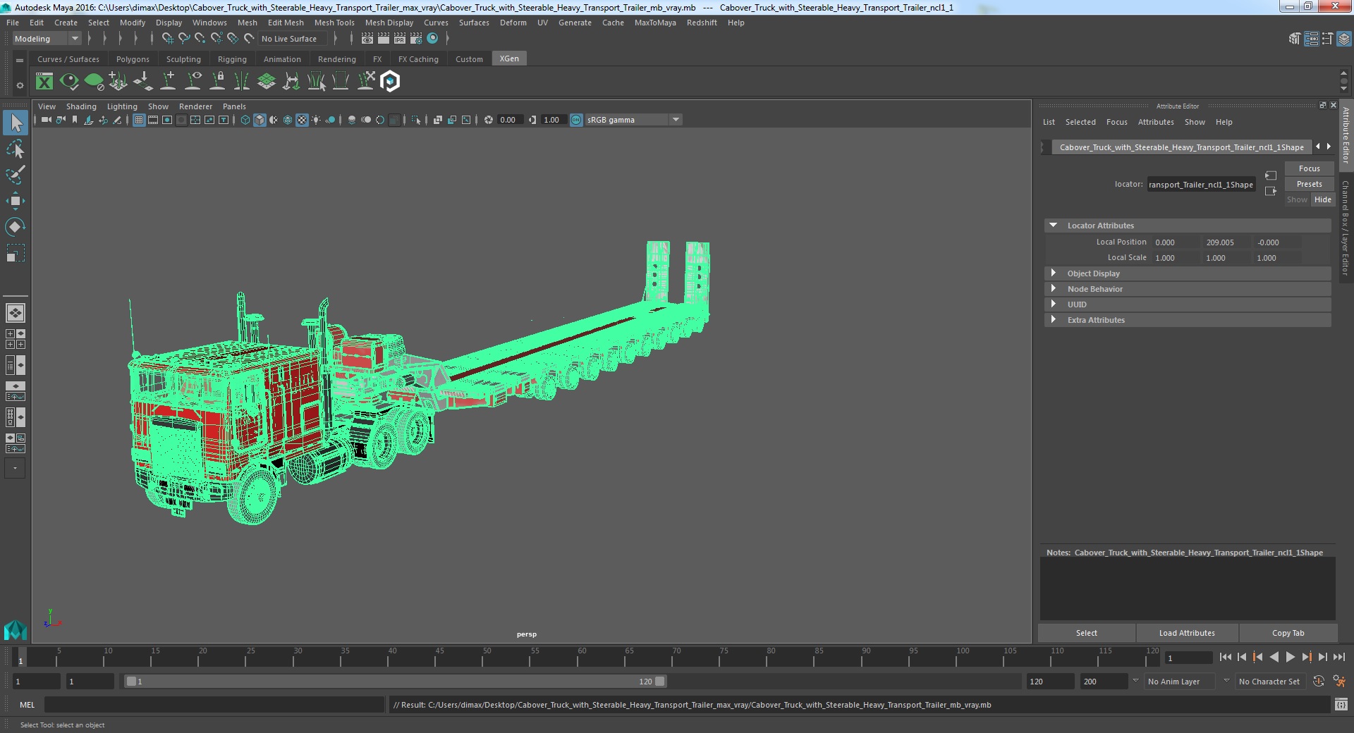 Cabover Truck with Steerable Heavy Transport Trailer 3D