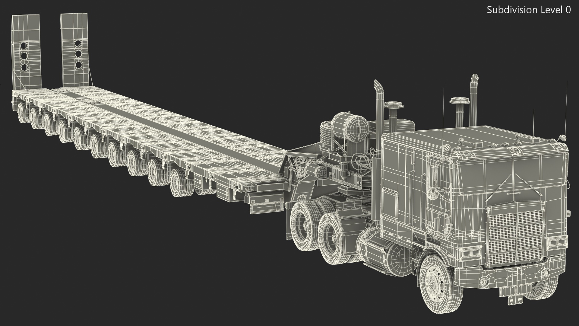 Cabover Truck with Steerable Heavy Transport Trailer 3D