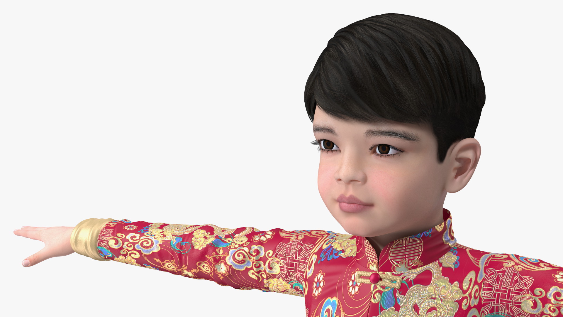 Chinese Boy Dragon Silk Costume Rigged for Maya 3D