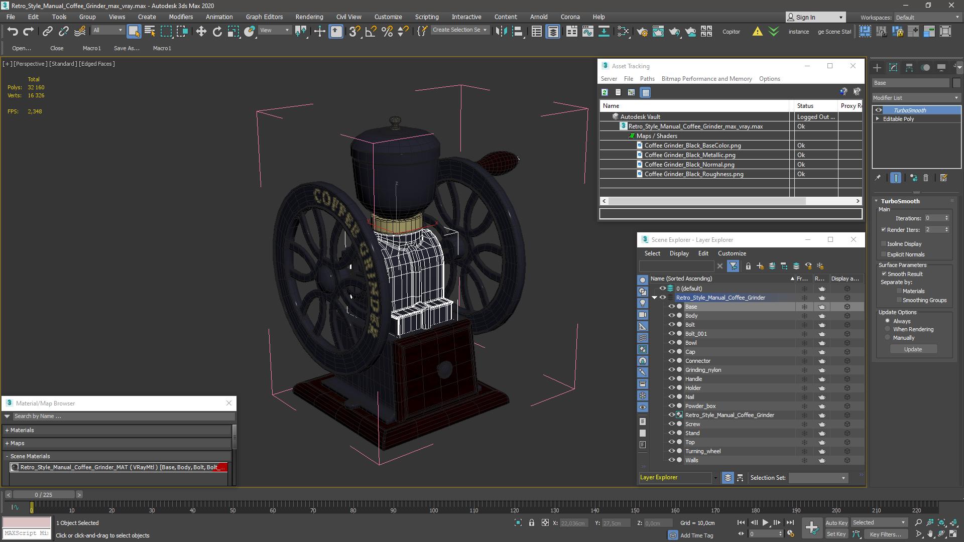 3D Retro Style Manual Coffee Grinder model