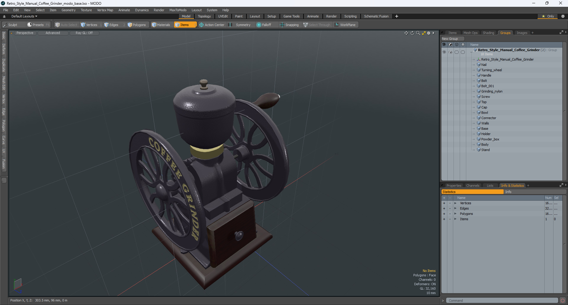 3D Retro Style Manual Coffee Grinder model