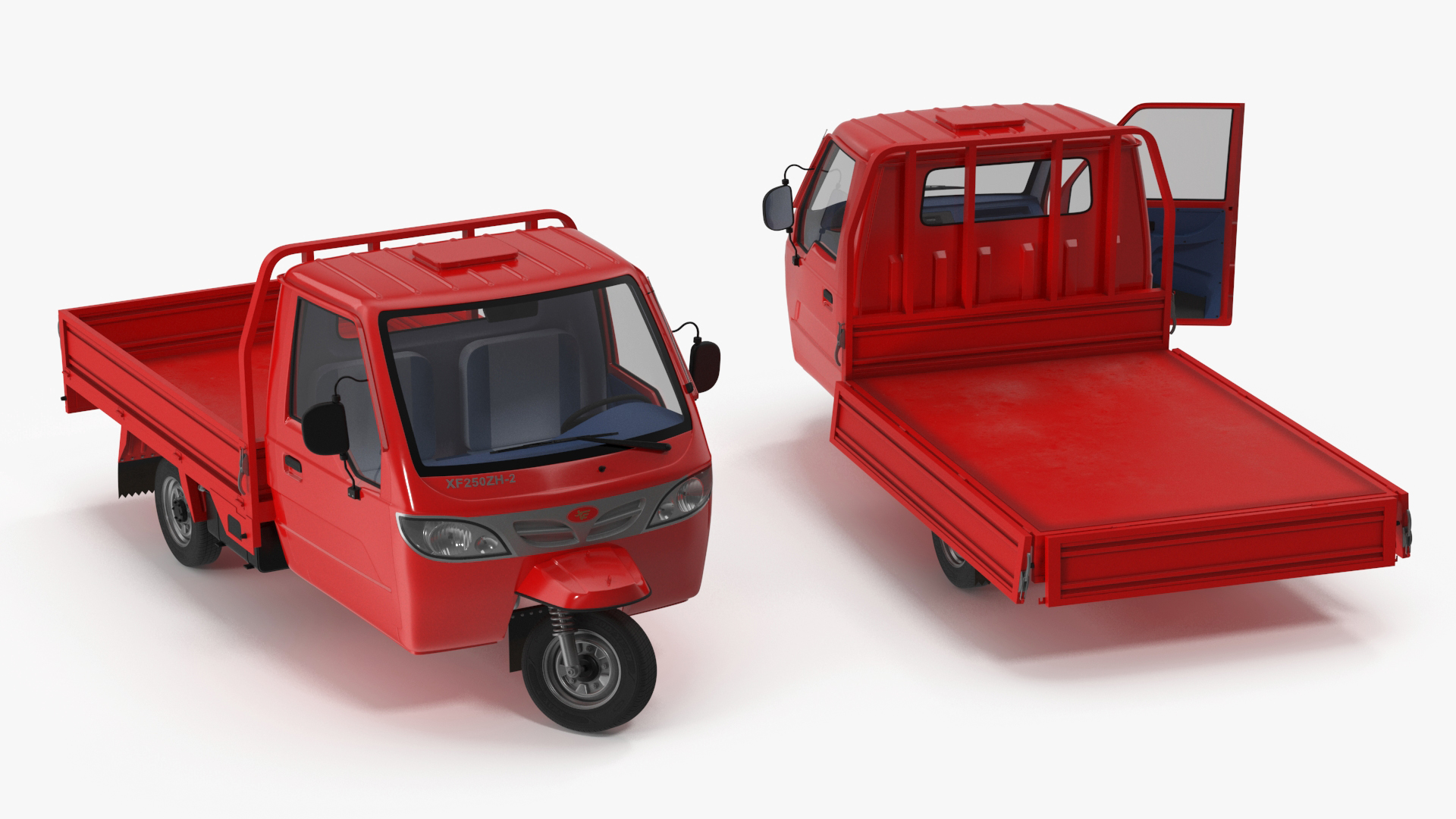 3D Asian Delivery Trike with Open Body Red Rigged