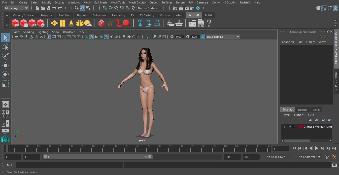 Chinese Woman Lingerie T-pose 3D model