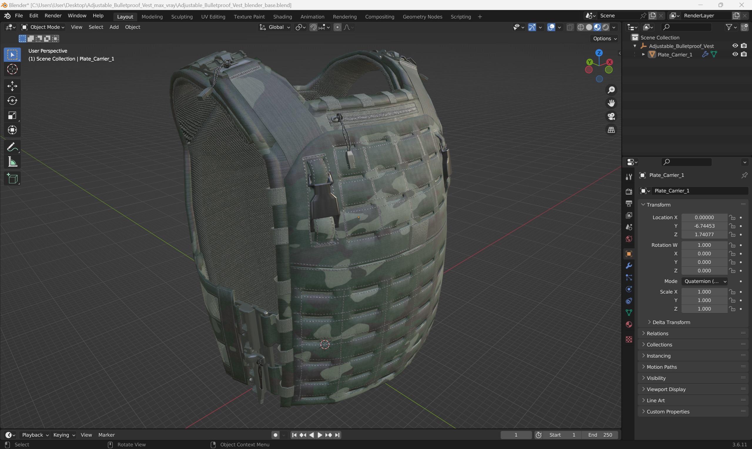 Adjustable Bulletproof Vest 3D