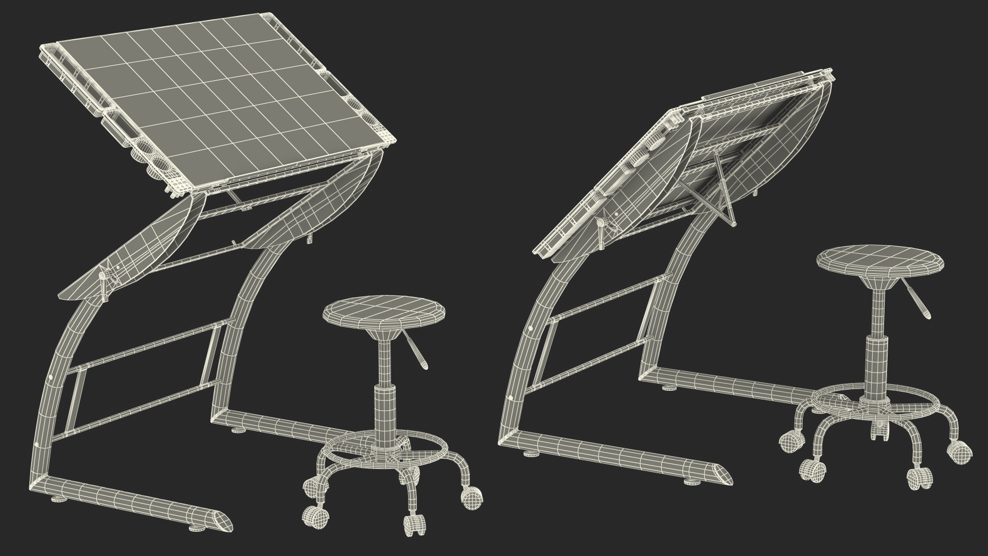 3D model Triflex Height Adjustable Tiltable Glass Drawing Table Set Rigged